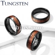 Wood Inlay Beveled Edges BlackTungsten Carbide Rings