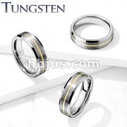 Brushed Finish Gold IP Groove Beveled Edges Tungsten Carbide Rings