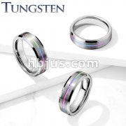 Brushed Finish Rainbow IP Groove Beveled Edges Tungsten Carbide Rings