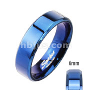 Assorted Sizes of Blue IP Over Stainless Steel Beveled Edge Flat Band Ring