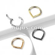 High Quality Precision All 316L Surgical Steel Hinged Segment Hoop Ring with Lined Pyramid Cuts Chevron 