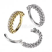 High Quality Precision 316L Surgical Steel Hinged Segment Hoop Ring With Pave CZ and Beaded Ball Line