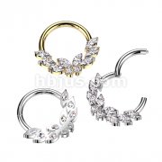 High Quality Precision 316L Surgical Steel Hinged Segment Ring With CZ Butterfly Center and 3 Marquise CZ on Each Side