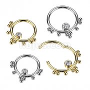 High Quality Precision All 316L Surgical Steel Hinged Segment Ring With Outer Cluster Balls and Bezel Set CZ Center