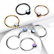 316L Surgical Steel Hinge Hoop Segment Rings with Opal Set Ball for Ear Cartilage, Nose Septum and More