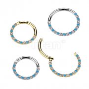 Implant Grade Titanium Hinged Segment Hoop Ring With Forward Facing Pave CZ and Turquoise