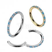Implant Grade Titanium Hinged Segment Hoop Ring With Outward Facing Pave CZ and Turquoise