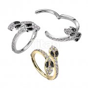 Implant Grade Titanium Hinged Segment Hoop Ring With CZ Pave Snakes 