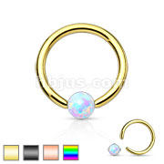 Synthetic Opal Stone Iron Plating over 316L Surgical Steel Captive Bead Ring