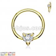 Multi Directional CZ Heart 316L Surgical Steel Captive Bead Ring