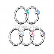 50 Pcs Opal Flat Set Bead Captive 316L Surgical Steel Hoop Rings Bulk Pack (10 Pcs x 5 Colors)