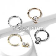 3 CZ Cluster Round Flat Ball 316L Surgical Steel Captive Bead Ring