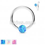 316L Surgical Steel Opal Ball Fixed On End Hoop Rings