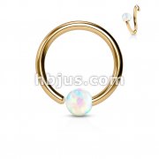 Rose Gold IP Plated 316L Surgical Steel White Opal Ball Fixed On End Hoop Rings