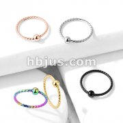 One Side Fixed Ball Twisted Rope 316L Surgical Steel  Hoop Rings for Ear Cartilage, Nose and Mor