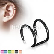 Double Closure Ring Titanium IP Over 316L Surgical Steel Fake Non-Piercing Cartilage 'Clip-On' 