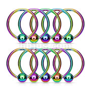 10PC Rainbow Titanium IP Over 316L Surgical Steel Captive Bead Ring Package