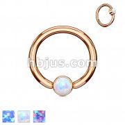 Opal Set Round Flat Cylinder Captive Rings RoseGold IP Over 316L surgical Steel