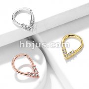 5 CZ Lined Pear Shaped Bendable Cut Ring for Cartilage, Tragus, Septum, and More