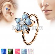 Rose Gold IP Plated Opal GlitterSet Flower Petals CZ Center 316L Surgical Steel Hoop Ring for Nose & Ear Cartilage