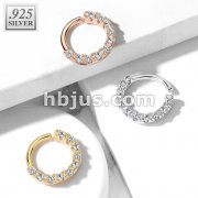 .925 Sterling Silver Bendable Hoop Ring With 10 Lined CZ