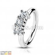 316L Surgical Steel Bendable Hoop Ring With 3 Lined CZ