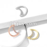 Crystal Lined Crescent Moon Shaped 316L Surgical Steel Ear Cartilage, Daith Hoop Rings