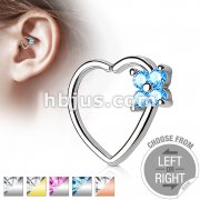 Four CZ Square Set Heart 16 Gauge Ear Cartilage Hoop Rings