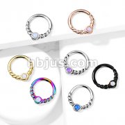 Opal Centered Braided Half Circle All 316L Surgical Steel Bendable Segment Rings for Daith, Cartilage, Nose Septum and More
