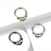 3 CZ Round Flat Ball with Cluster Bead All 316L Surgical Steel Bendable Hoop Ring for Cartilage, Nose Septum and More