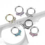 All 316L Surgical Steel Bendable Hoop Ring with 7 Round CZ Flat Balls and Bead