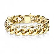 Gold IP Stainless Steel Square Curb Chain Bracelet