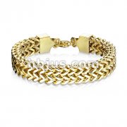 Gold IP Double Row Wheat Chain Stainless Steel Bracelet