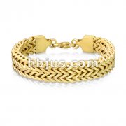 Matte Gold IP Double Row Wheat Chain Stainless Steel Bracelet