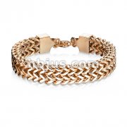 Rose Gold IP Double Row Wheat Chain Stainless Steel Bracelet
