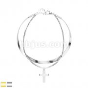 Snake and Box Chain Double Layer Stainless Steel Bracelet With Cross Dangle