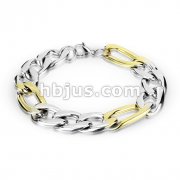 Combination of Small Steel and Large Gold Links Stainless Steel Chain Bracelet with Lobster Clasp