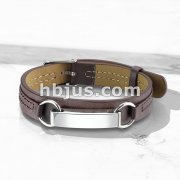 Mirror Polished ID Plate Tan Leather Bracelet with Buckle Style Closing
