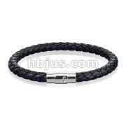 Black Bolo Braided Cord with Magnetic Stainless Steel Clasp Leather Bracelet