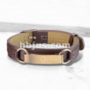 Rose Gold Lord Prayer Plate Tan Leather Bracelet with Buckle Style Closing