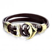 Gold Plated 316L Surgical Steel Steel Anchor Hook Adjustable Multi Strip PU Leatherette Bracelets