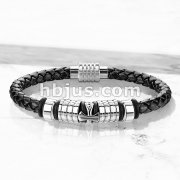 Cross Charm Bolo Cord with Magnetic Stainless Steel Clasp Leather Bracelet