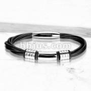 Stainless Steel Charm Twisted Multi Strands Magnetic Clasp Leather Bracelet