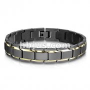 Matte Black with Gold Trimmed Links Stainless Steel Bracelet