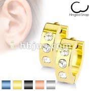 50 Pairs 316L Stainless Steel Hoop Earrings with 3-CZ Set Front Bulk Pack (10 Pairs x 5 Colors)