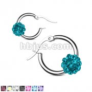 60 Pairs Crystal Paved Ball Stainless Steel Hoop Earrings Bulk Pack (10 Pairs x 6 colors)