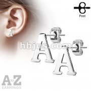 Pair of Alphabet Initial 316L Stainless Steel Earring Studs