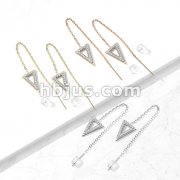 Pair of 316L Surgical Steel Free Falling Threader Earrings with Crystal Paved on a Triangle 