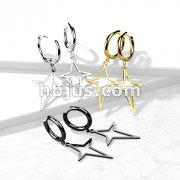 Pair of 316L Surgical Steel Hoop Earrings with Star Cross Dangle