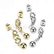 Pair of 316L Chain Link With Ball Dangle Stud Earrings